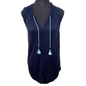 NWT‎ LOFT Tank Top Women's Size XS Navy Blue with Tassel Accents